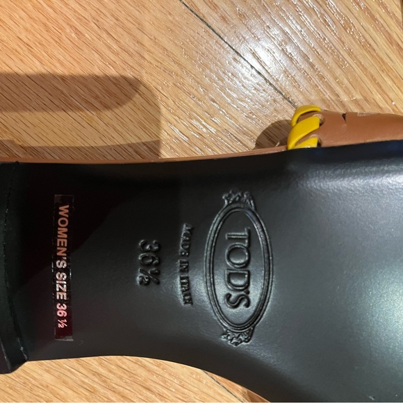 Auth TOD'S - Brown Dark yellow Leather Women's Sandals sz 6.5 - Picture 5 of 7